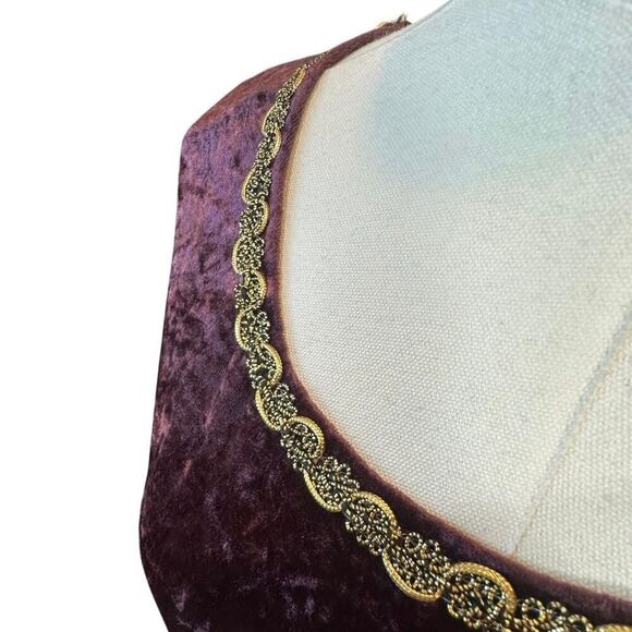 VTG All That Jazz Victorian Burgundy Crushed Velvet & Gold Maxi Dress Large - Picture 13 of 16